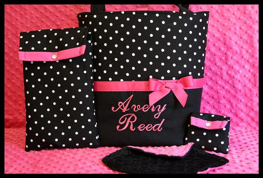 Personalized Baby Girl Polka Dot Diaper Bag by LittleMisterSister