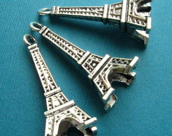 Silver Eiffel Tower Pendants 40mm SALE - Set of 3 - 40mm Antique Silver Eiffel Tower Pendants 3D (SC0058)