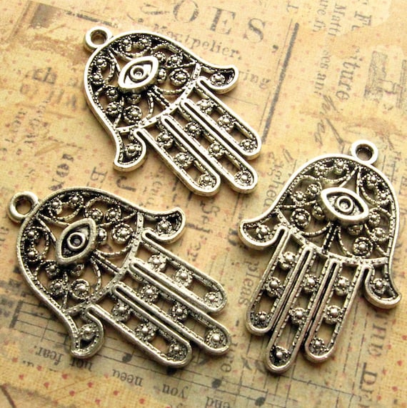 Silver Hand Charms Set of 3 Large Hand Hamsa Hand of