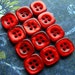 Vintage Buttons - Set of 12 - Glossy Metallic Ruby Red Plastic Square Small