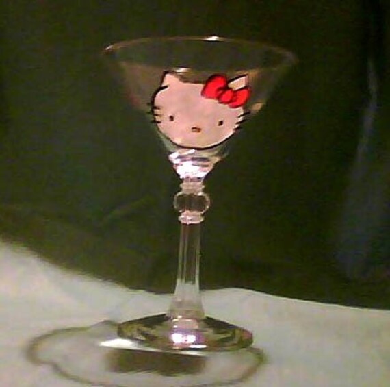 SALE Handpainted OOAK Hello Kitty Martini Glass