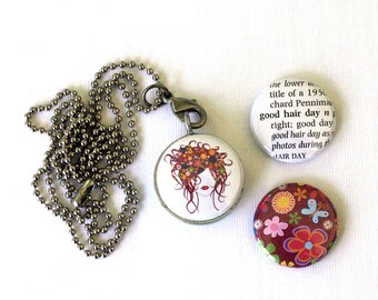 Hairstylist Gift, Hairstylist Necklace, Hairstylist Jewelry, Locket Necklace for Hairstylist, Gift for Her, 3 in 1, Holds Picture, Polarity