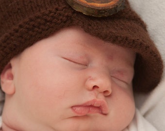 Dark Brown Newsboy Cap with Wooden Button for Newborns