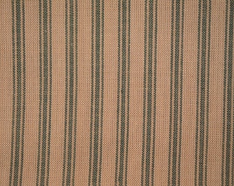 Ticking Fabric | Ticking Material | Stripe Material | Green Ticking Stripe Cotton Homespun Fabric 1 | 30 x 44