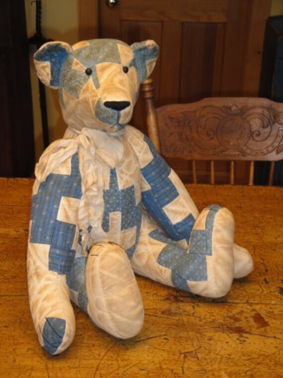 Old Quilt Bear Large Handmade 2 Foot Tall Jointed