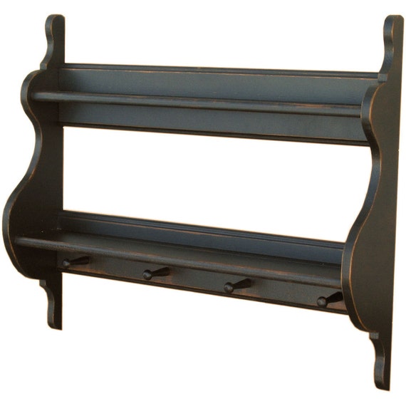 Primitive Colonial Plate Shelf with Pegs Black on by ShakaStudios