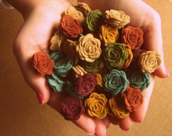 Mother Earth Collection Wool Felt Flowers - or YOU PICK your Colors - 24 Mini Posies - The Original Wool Felt Posies