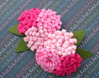 Wool Felt Flower - Pink Collection Pom Pom Trio Flowers - Dimensional Wool Felt Flowers