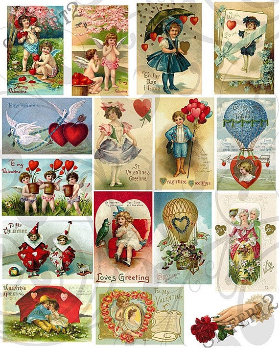 Vintage Valentine Cards Collage Sheet vvcc