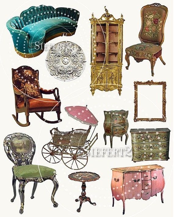 Antique Furniture Collage Sheet 11afc PNG Individual Images