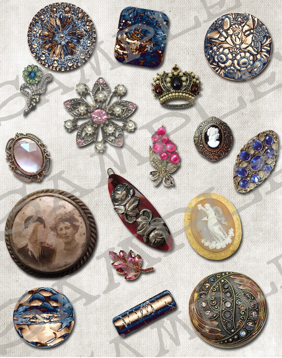 Vintage Jewelry Collage Sheet 2