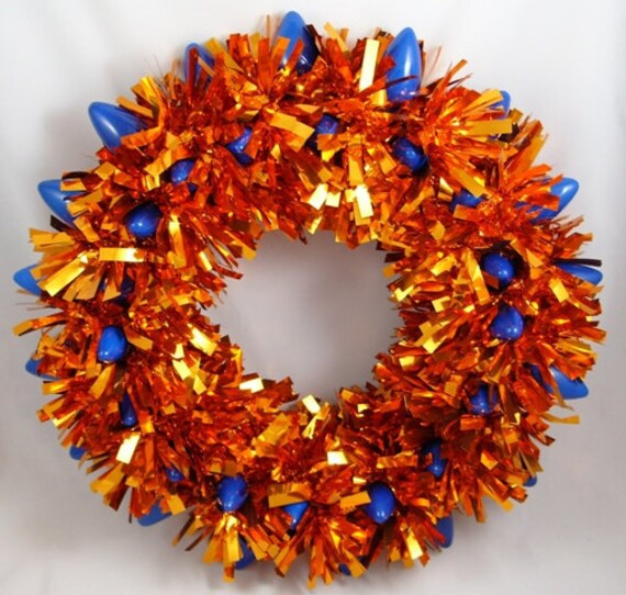 tinsel wreath orange and blue tinsel wreath orange and blue