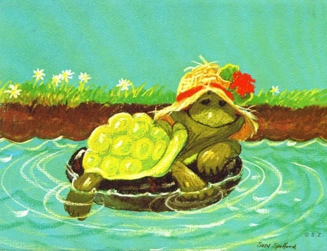 Vintage 70s Suzys Zoo Card Floating Turtle Suzy Spafford