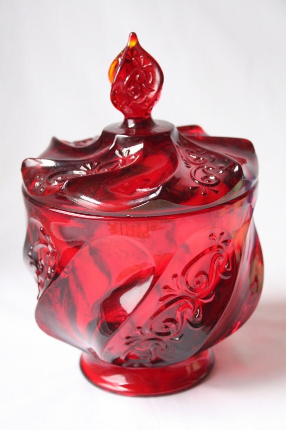 Rare Fenton Glass Ruby Red covered Candy Box Dish or Bowl