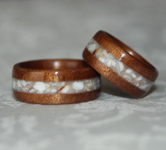 Set of Custom Wood Rings with Crushed Stone inlay by 