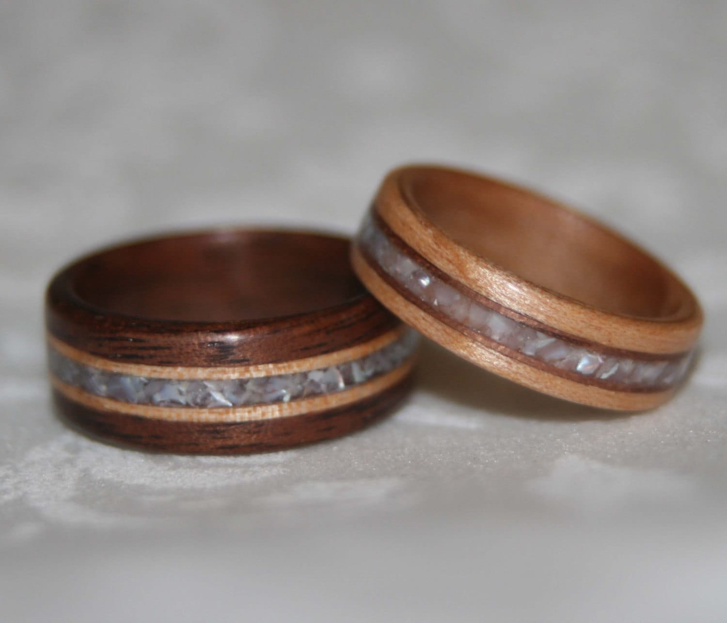 Set of Custom Wooden Wedding Bands with Wood Accents and Stone