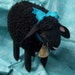 Black Lamb Little Woolie Lamb with Ocean Blue Wool Felt Bow Soft Sculpture
