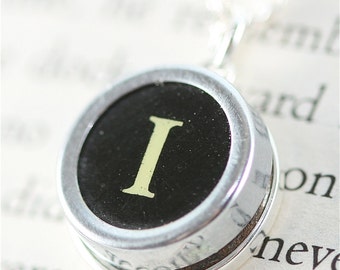Vintage Typewriter Key Pendant and Necklace - Initial I