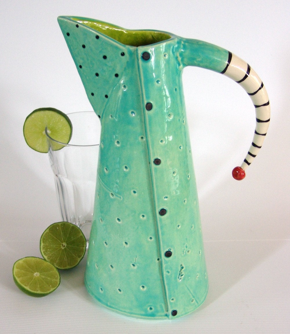 ceramic pitcher / vase w/ funky striped handle