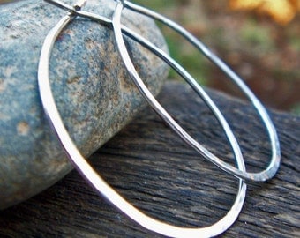 Sterling Silver Hoop Earrings, Sterling Silver, Hammered Silver Hoops, Large, Argentium Silver, Modern, Classic, Bohemian, Plain Hoops, 18 G