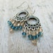 Chandelier Earrings - Swarovski Crystal, Bohemian, Ethnic, Chevron, Teal blue/Peach, Sterling Silver, Silver Plated