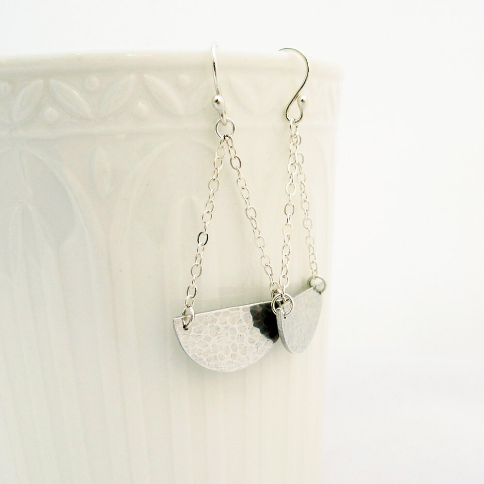 Half Moon Earrings Fine Silver Sterling Geometric Modern