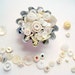 Shabby Chic Buttons Antique White MOP in Vintage Tin