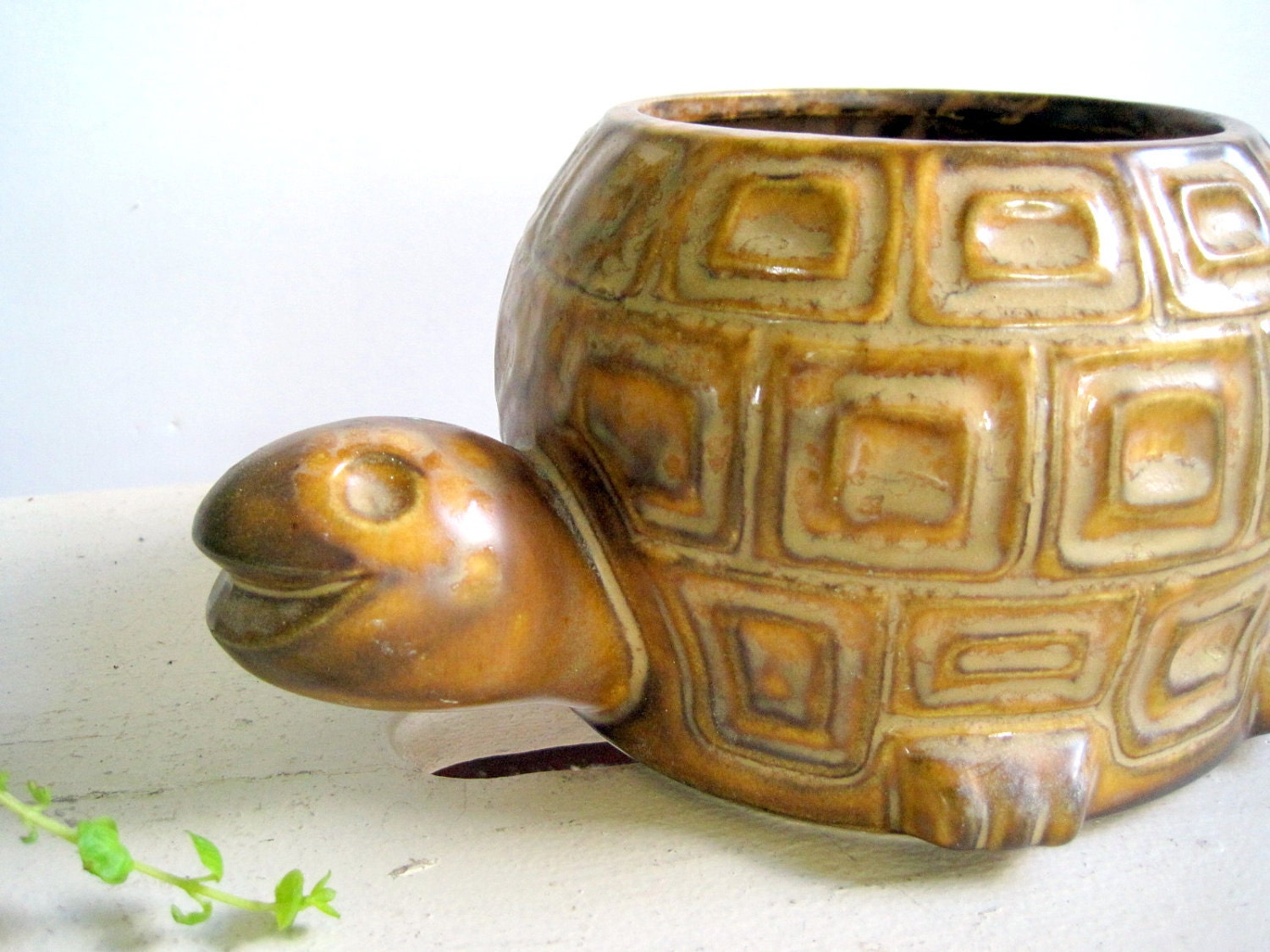 Vintage McCoy Mid Century Pottery Smiling Turtle Planter
