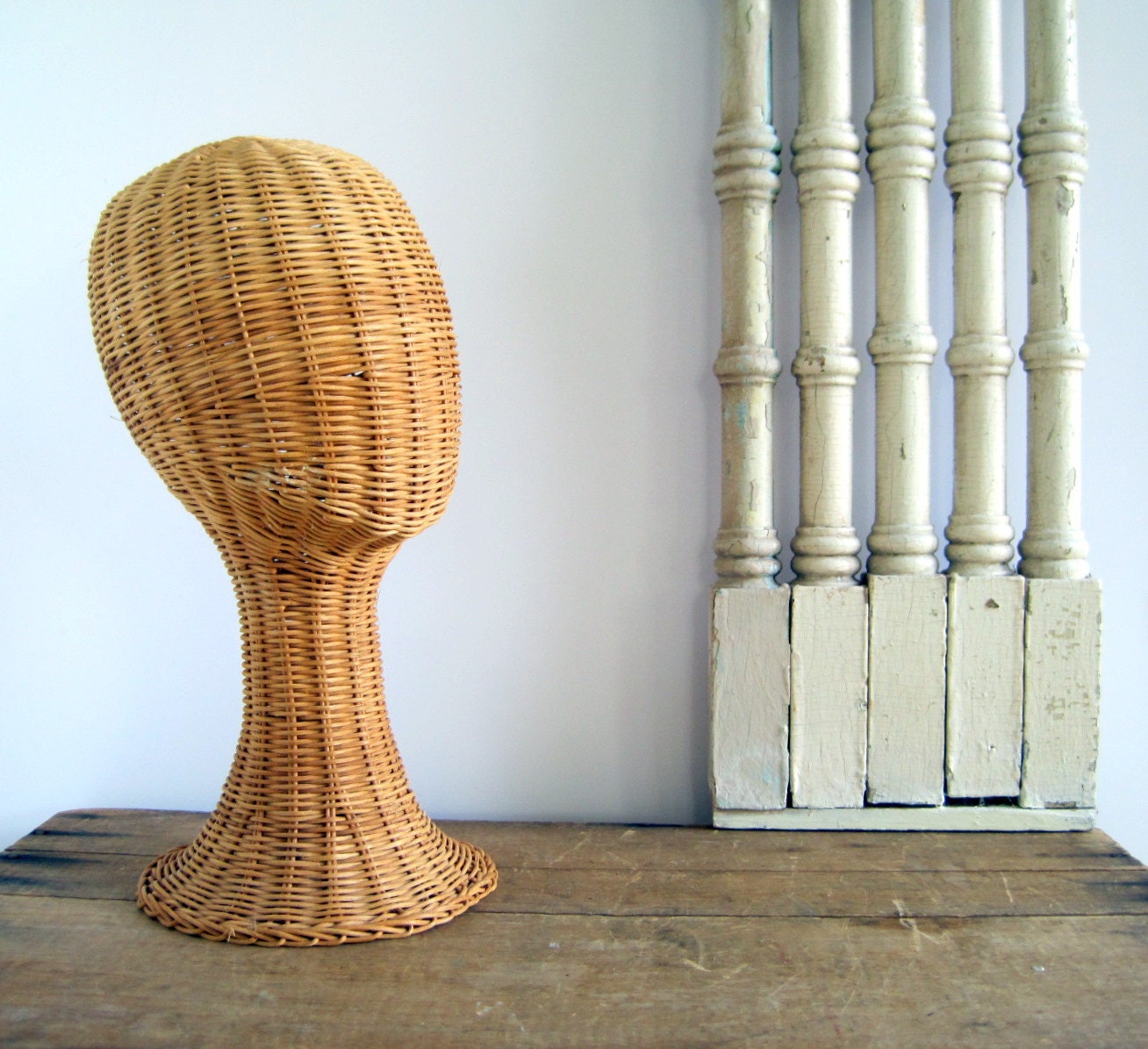 Wicker Mannequin Head Hat Stand Store Display