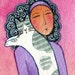 Cat Lady and Gray Spotted Kitty... Original ACEO Miniature Watercolor Painting