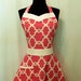 Retro Apron - Sweetheart Neckline Apron - Pink and White Modern