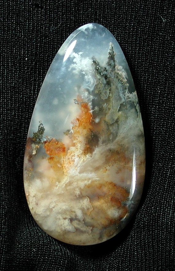 PLUME AGATE WITH MARCASITE CABOCHON FROM THE MOJAVE DESERT IN