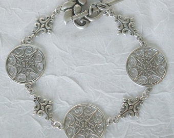 Bracelet HMK En Argent Sterling 925 - Poids 16,8 G, Longueur 18 Cm, Fermoir Cœur, Vintage, Occasion Bon état
