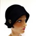 RESERVED - Cloche Hat in Black Felt with Art Deco Button - Made to Order