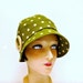 Cloche Hat - Olive Polka Dot Linen with Vintage Wooden Buckle -Size L