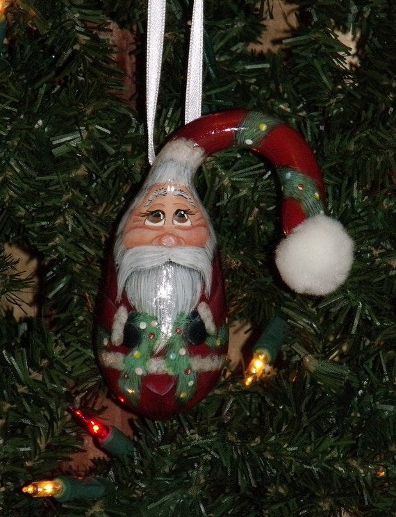 Handpainted Red GARLAND SANTA Christmas Gourd Ornament