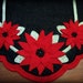 Hand Stitched 42"x13" Wool-Felt Holiday Poinsettia Table Runner Penny Rug with Black Glass Beads