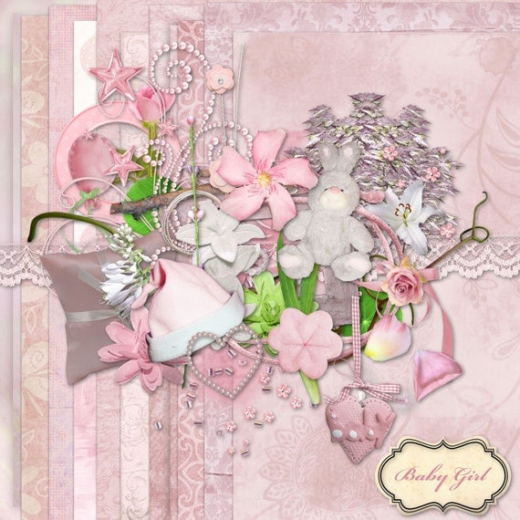 Items similar to Baby Girl Digital Scrapbook Kit on Etsy