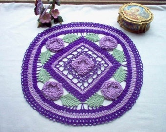 Purple Passion Treasure Vintage Style Crochet Thread Art Doily New Handmade