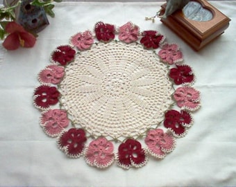 Victorian Pansy 'N' Lace Crochet Thread Art Doily New Handmade