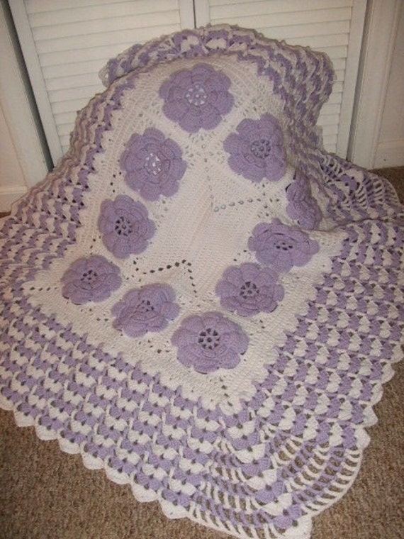 Crocheted Purple Rose Baby Blanket