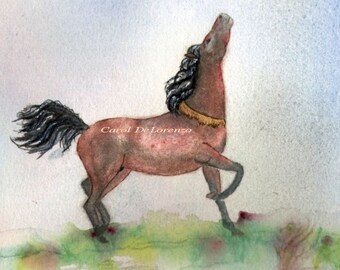 Watercolor Painting Horse Art, Horse Painting, Horse Watercolor, Equine Art, Arabian Horse, Horse Art Print Titled High Spirit