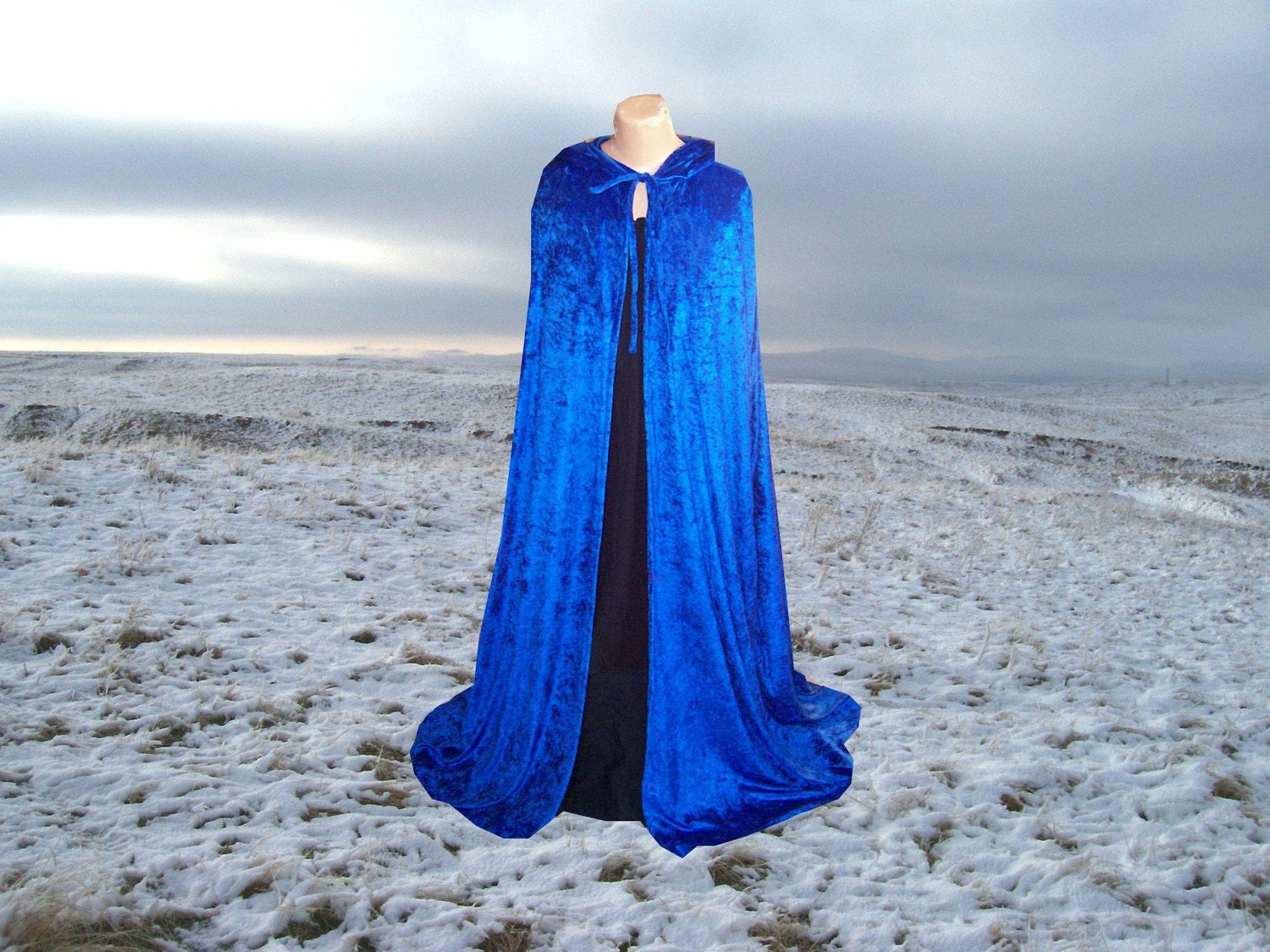 Royal Blue Cloak Cape Hooded Velvet Renaissance 1994