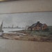 Antique Watercolor Boat Painting Framed in a Gesso Frame under Glass