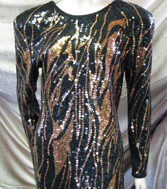 Vintage Sequined Cocktail Dress Oleg Cassini by TheEclecticDiva