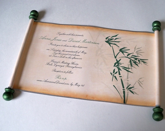 Wedding invitation scrolls with bamboo, Asian wedding invitation, 25
