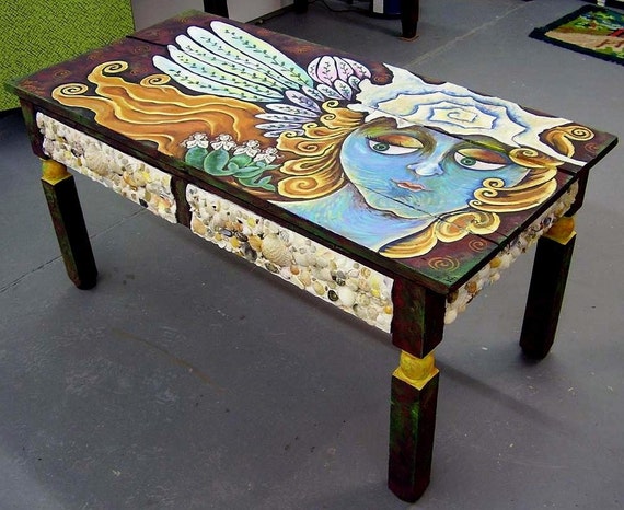 Made To Order Funky Folk Angel Art Coffee Table by Dee Sprague