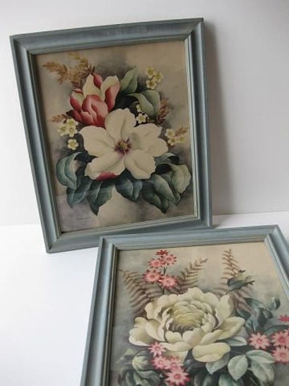 Vintage Bernard Pair Of Framed Floral Prints