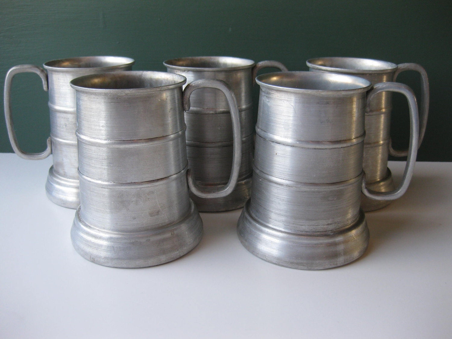 Vintage Rugged Aluminum Glass Bottom Beer Mugs Set by jenscloset