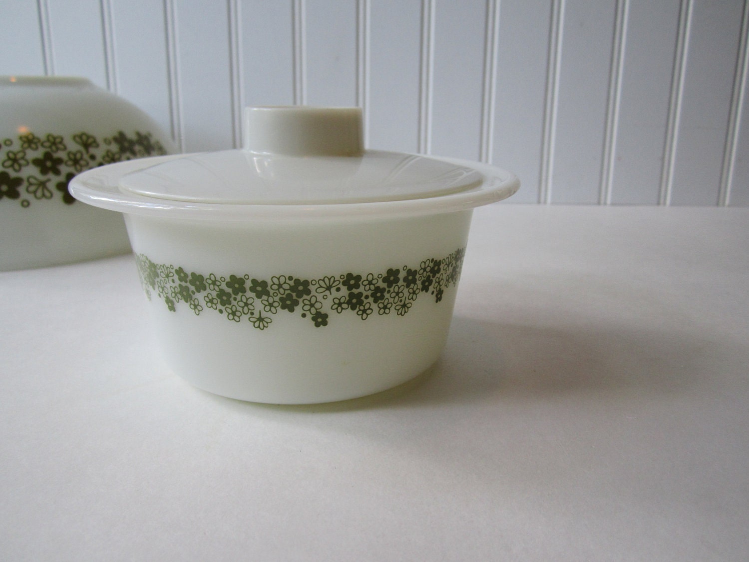 Vintage Pyrex Spring Blossom Green and White by jenscloset on Etsy